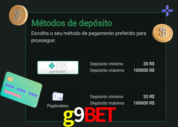 O cassino g9bet oferece uma grande variedade de métodos de pagamento